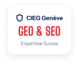 Logo de CIEG Genève avec la mention « GEO & SEO Expertise Suisse » à Genève.