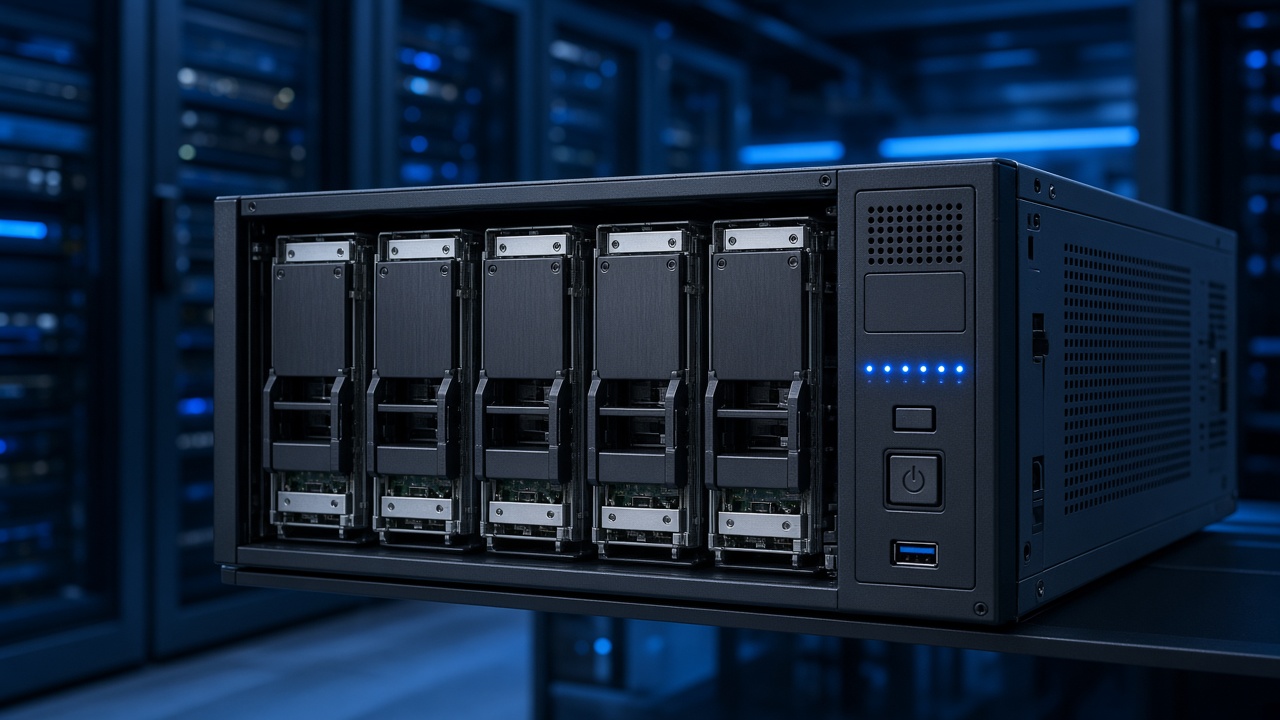 NAS à plusieurs baies avec ses disques visibles