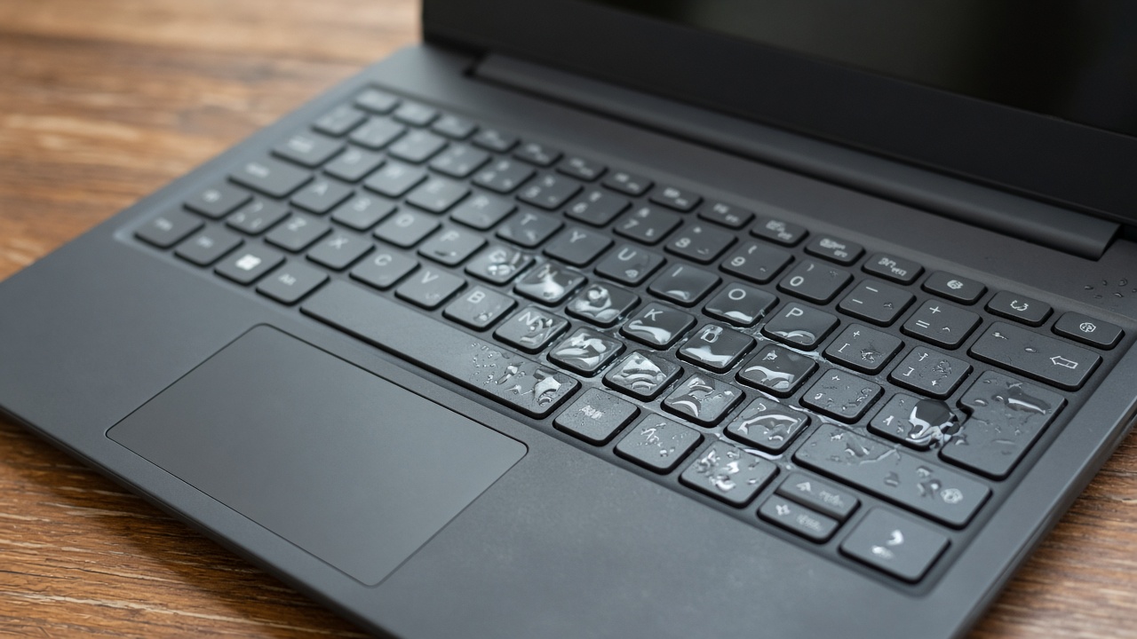Gouttes de liquide sur le clavier d’un ordinateur portable